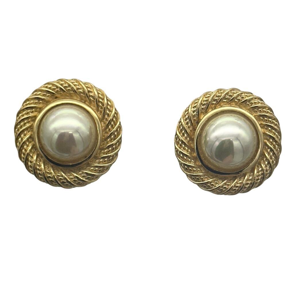 Vintage Christian Dior Earrings & Necklace Set W/ Faux Cabachon Pearl Gold Tone - Picture 10 of 15